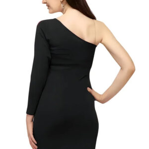 women one shoulder knee length bodycon dress