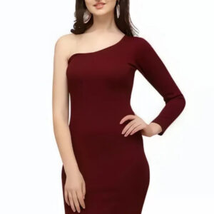 women one shoulder knee length bodycon dress