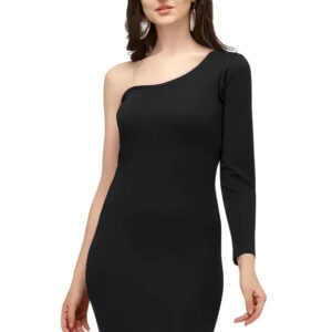 women one shoulder knee length bodycon dress