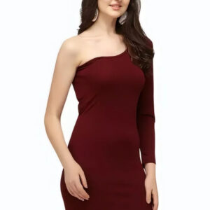 women one shoulder knee length bodycon dress