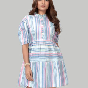 cotton striped dresses – puff sleeve knee length casual & partywear outfit
