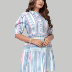 cotton striped dresses – puff sleeve knee length casual & partywear outfit