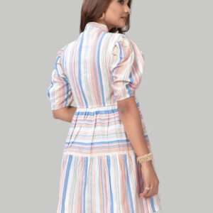 cotton striped dresses – puff sleeve knee length casual & partywear outfit