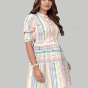 cotton striped dresses – puff sleeve knee length casual & partywear outfit