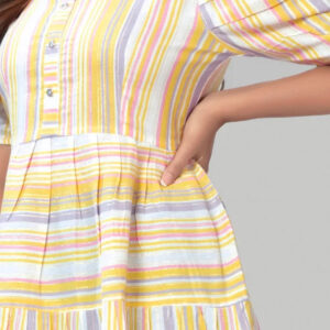 cotton striped dresses – puff sleeve knee length casual & partywear outfit
