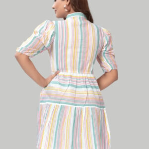cotton striped dresses – puff sleeve knee length casual & partywear outfit