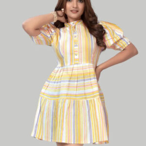 cotton striped dresses – puff sleeve knee length casual & partywear outfit