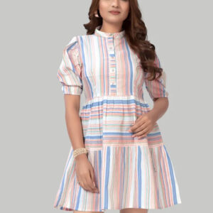 cotton striped dresses – puff sleeve knee length casual & partywear outfit