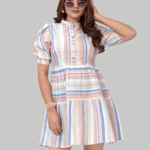cotton striped dresses – puff sleeve knee length casual & partywear outfit