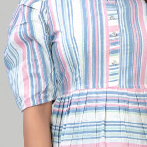 cotton striped dresses – puff sleeve knee length casual & partywear outfit