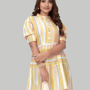 cotton striped dresses – puff sleeve knee length casual & partywear outfit