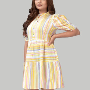 cotton striped dresses – puff sleeve knee length casual & partywear outfit
