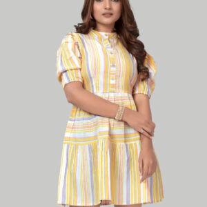 cotton striped dresses – puff sleeve knee length casual & partywear outfit