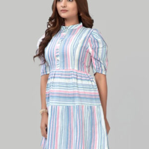 cotton striped dresses – puff sleeve knee length casual & partywear outfit