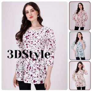 women's 3d dot puff sleeve crepe top | stylish round neck