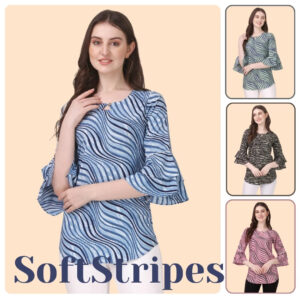 zelzis trendy striped crepe bell sleeve top for women & girls casual & party wear