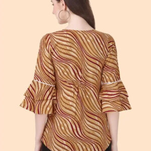 zelzis trendy striped crepe bell sleeve top for women & girls casual & party wear