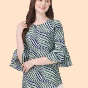 zelzis trendy striped crepe bell sleeve top for women & girls casual & party wear