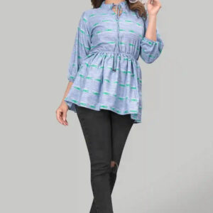 ethnic motifs floral printed peplum top | tie up neck | bishop sleeves | crepe fabric | casual & party wear