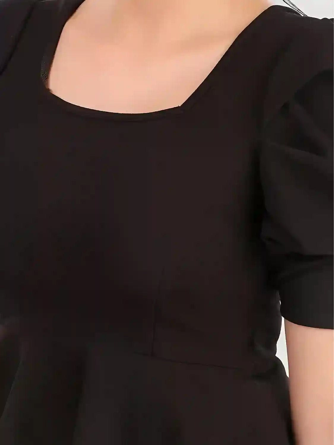 solid puff sleeve slim fit top for women