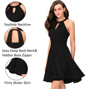 women solid flared mini sleeveless dress
