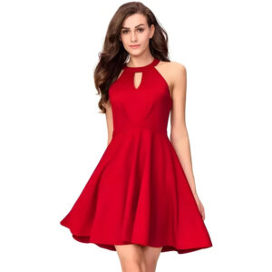 women solid flared mini sleeveless dress