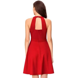 women solid flared mini sleeveless dress