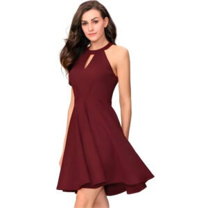 women solid flared mini sleeveless dress