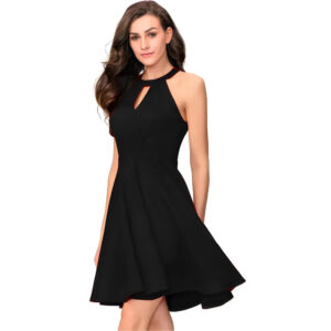 women solid flared mini sleeveless dress