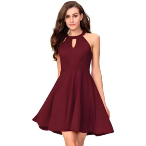 women solid flared mini sleeveless dress