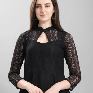 black high low dress for women | keyhole neck | full sleeves | casual & office wear