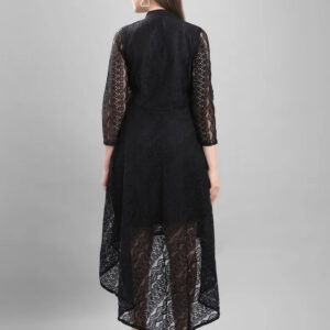 black high low dress for women | keyhole neck | full sleeves | casual & office wear
