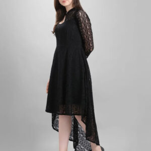 black high low dress for women | keyhole neck | full sleeves | casual & office wear