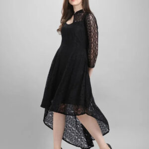 black high low dress for women | keyhole neck | full sleeves | casual & office wear