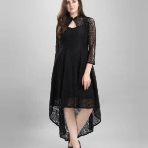 black high low dress for women | keyhole neck | full sleeves | casual & office wear
