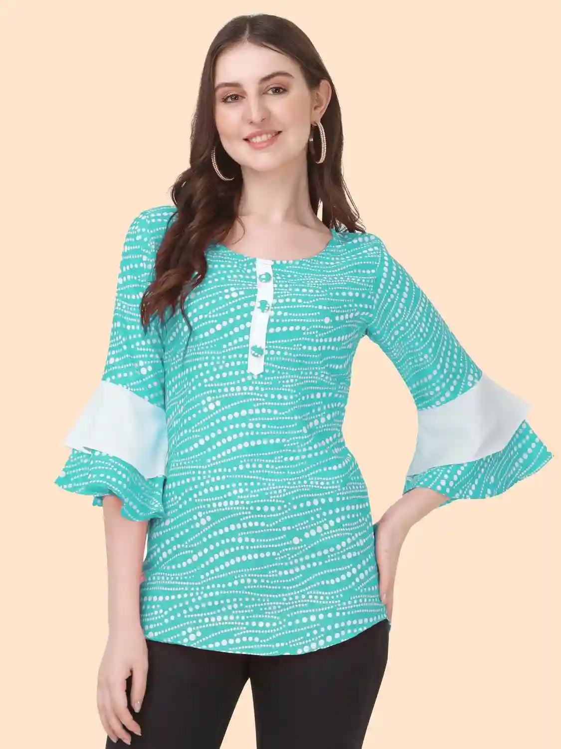women polka white dot solid crepe tops