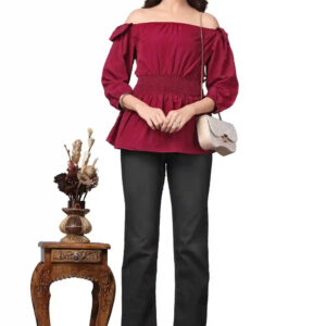 zelzis women's off shoulder crepe top | solid ruffle sleeve casual & party wear top