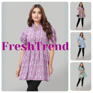 women's tie up neck puff sleeve crepe tunic casual & office wear