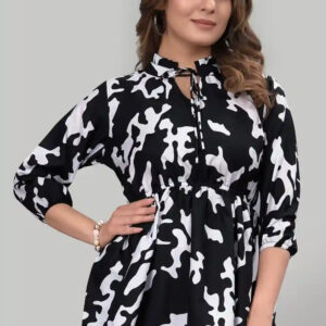 women's black crepe floral ruffle neck top – perfect for casual & party looks