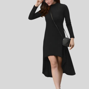 black high low polyester bodycon dress