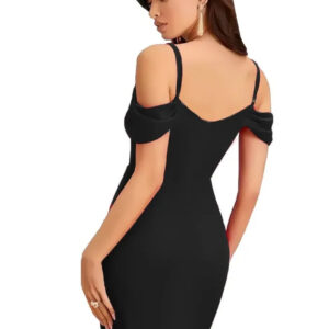 black shoulder strap party wear polyester knee length bodycon dress