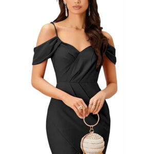 black shoulder strap party wear polyester knee length bodycon dress