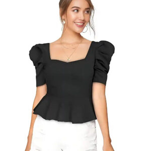 black solid short sleeve top for daily wear for women & girls