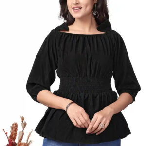 black stylish off shoulder tops for girls | solid crepe bishop sleeve top