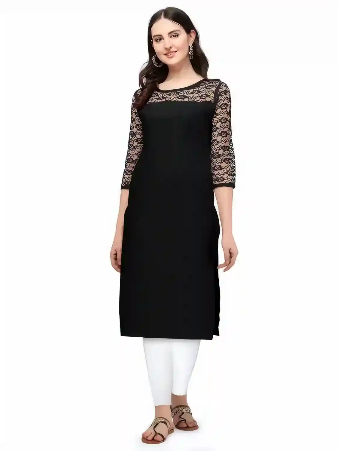 black a line straight casual wear crepe kurtis