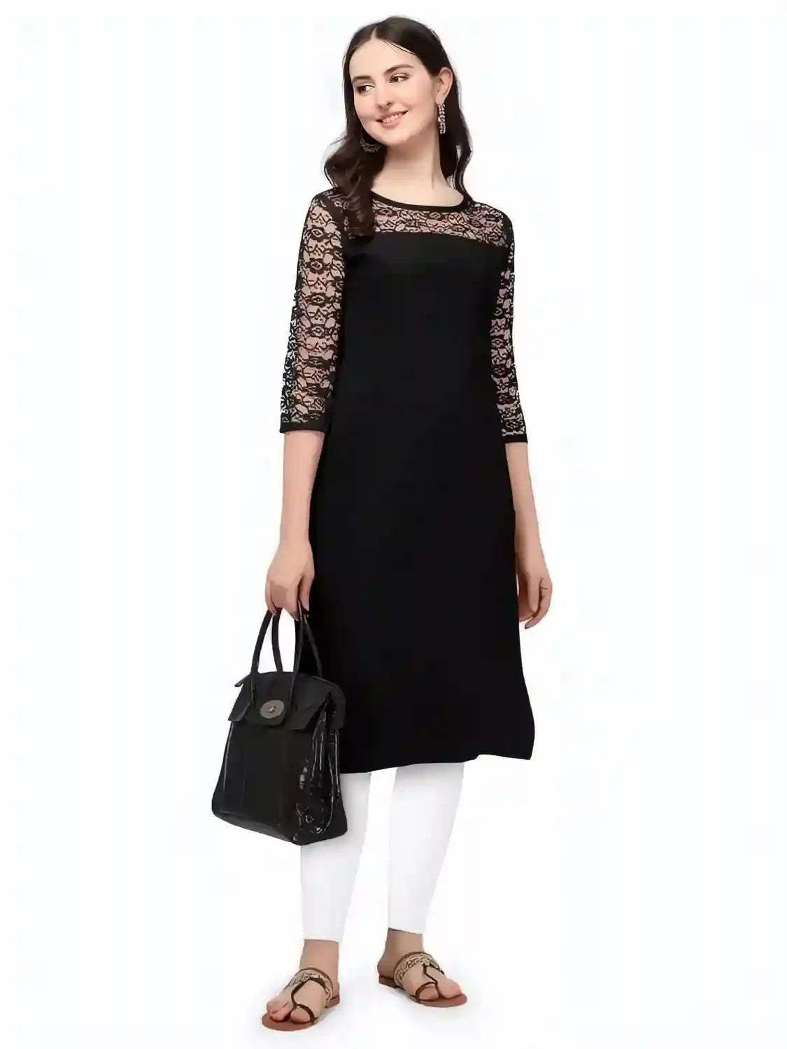 black a line straight casual wear crepe kurtis
