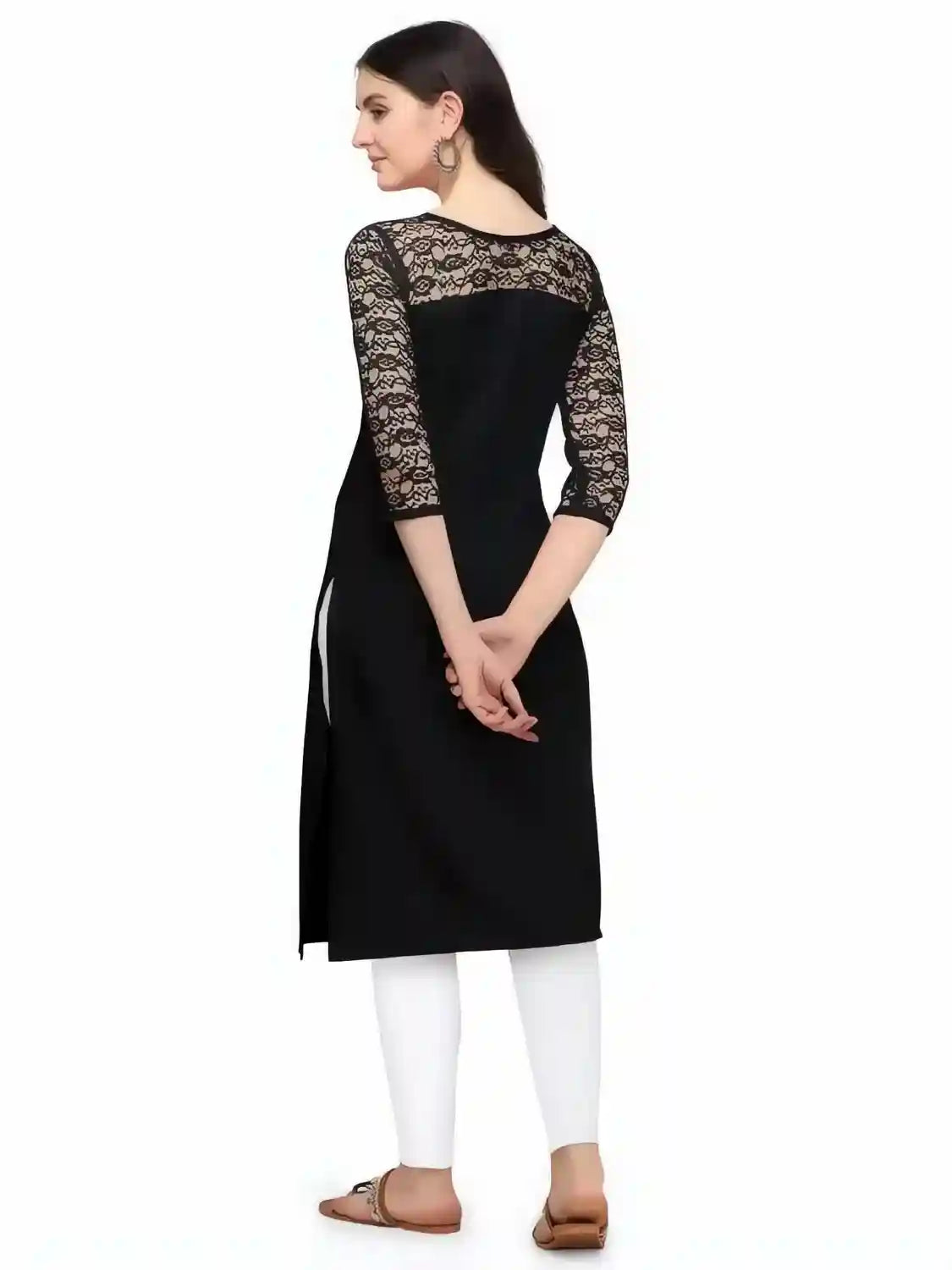 black a line straight casual wear crepe kurtis