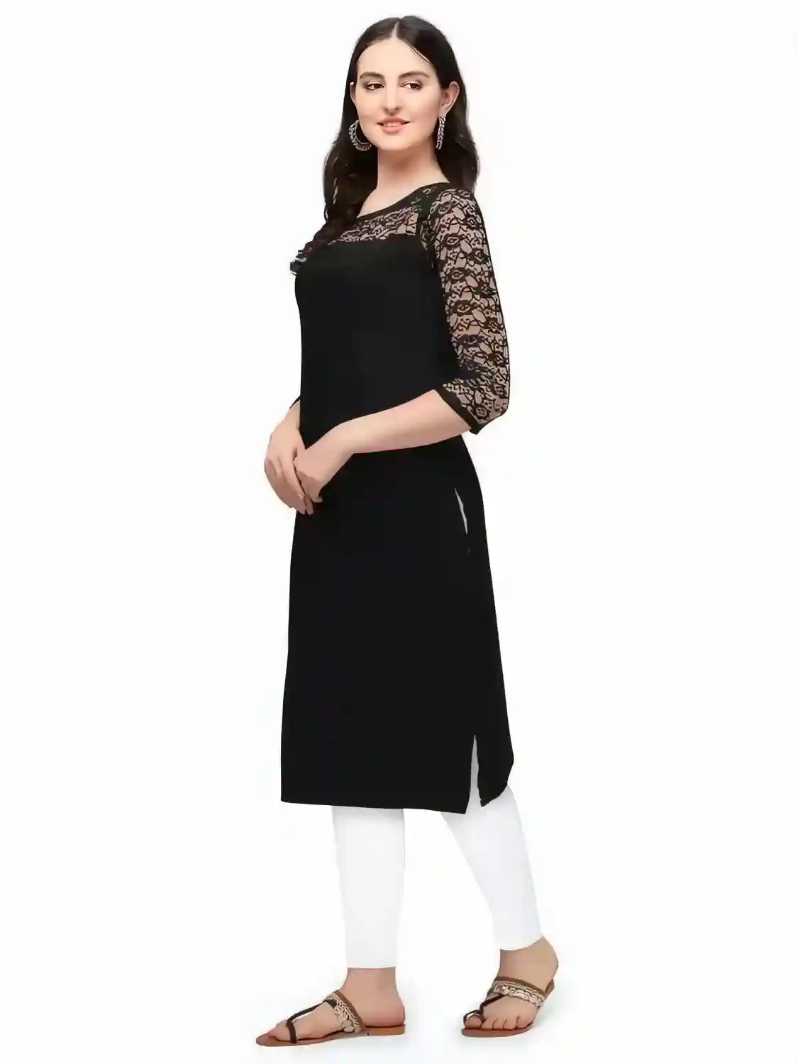 black a line straight casual wear crepe kurtis