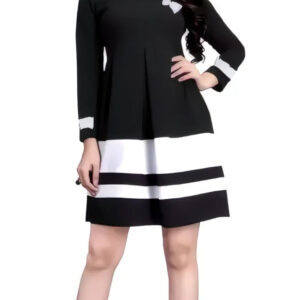 black & white colour block knee length dress with butterfly pattern