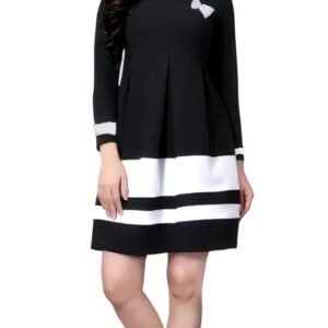 black & white colour block knee length dress with butterfly pattern